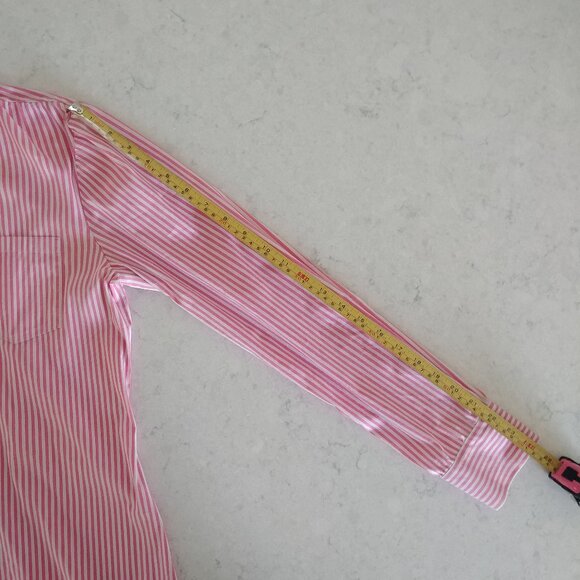 Theory Womens Medium pink white striped button down shirt blouse cotton - Picture 11 of 16